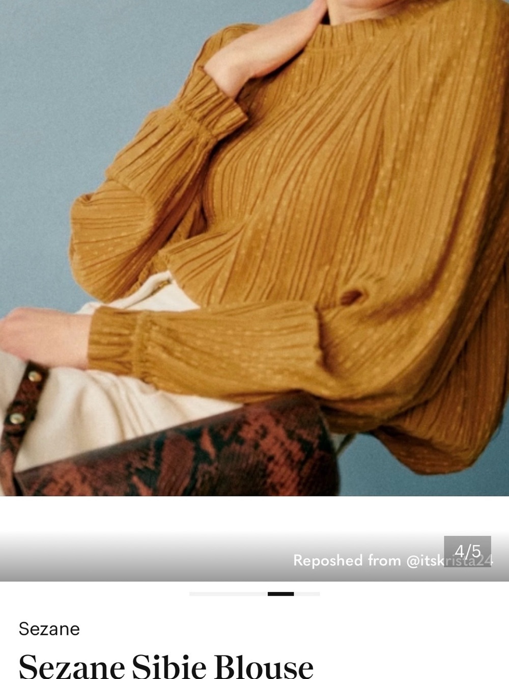 Sezane Sibie Mustard Long-Sleeve Pleated Blouse with Yoke Detail